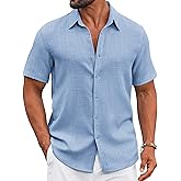COOFANDY Men's Casual Button Down Shirts Short Sleeve Textured Summer Beach Shirt