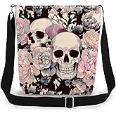 LiuenMgg Floral Skull Print Canvas Crossbody Bag, Adjustable Strap Lightweight Purse with Top Zipper & Inner Pocket, Daily Shoulder Bag Gift for Women -2
