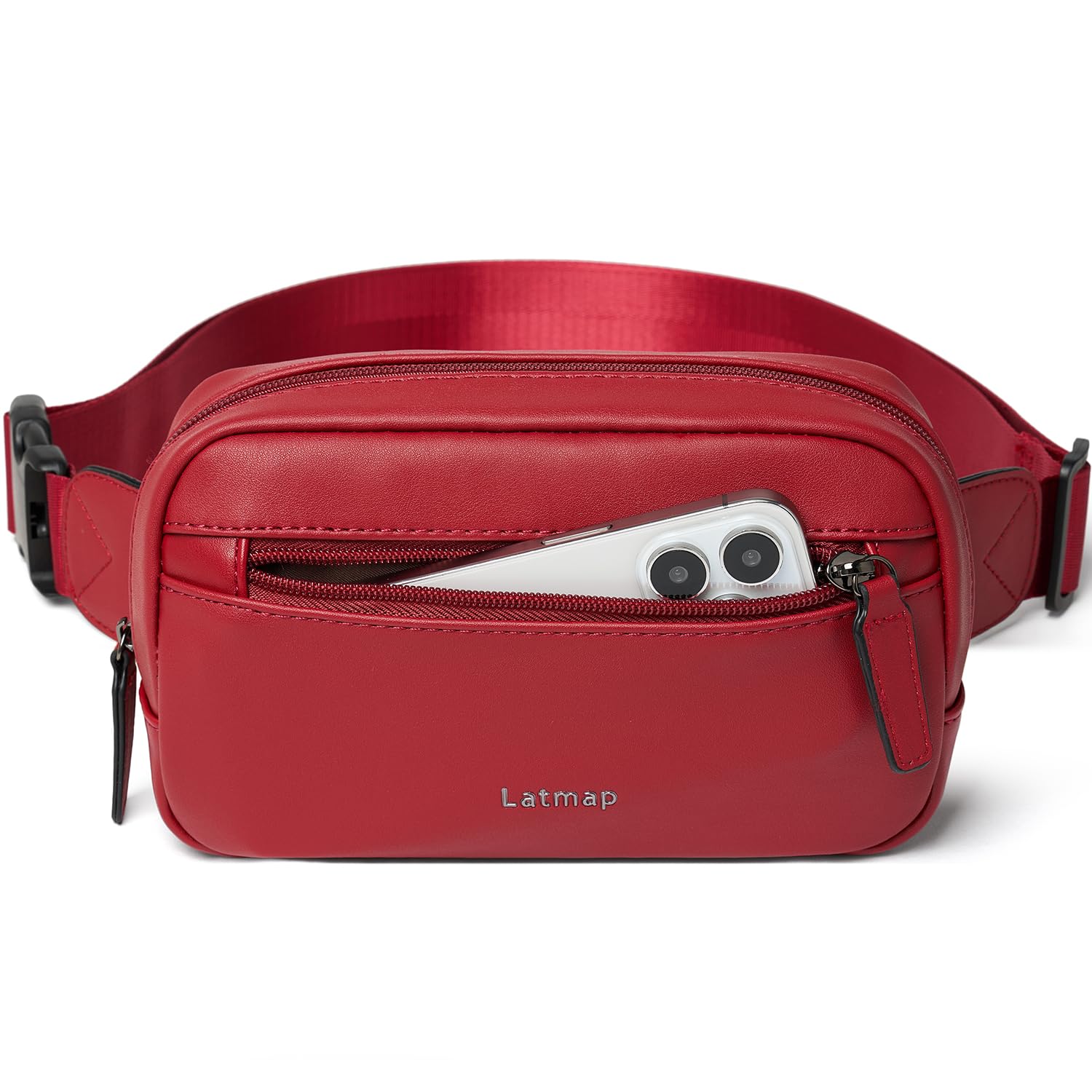 LATMAP 2L Bumbag Fanny Packs for Women Man Belt Bag Small Fashion Crossbody Bag Waist Pack Faux Leather Waterproof Chest Bag Trendy Trendy (Red)