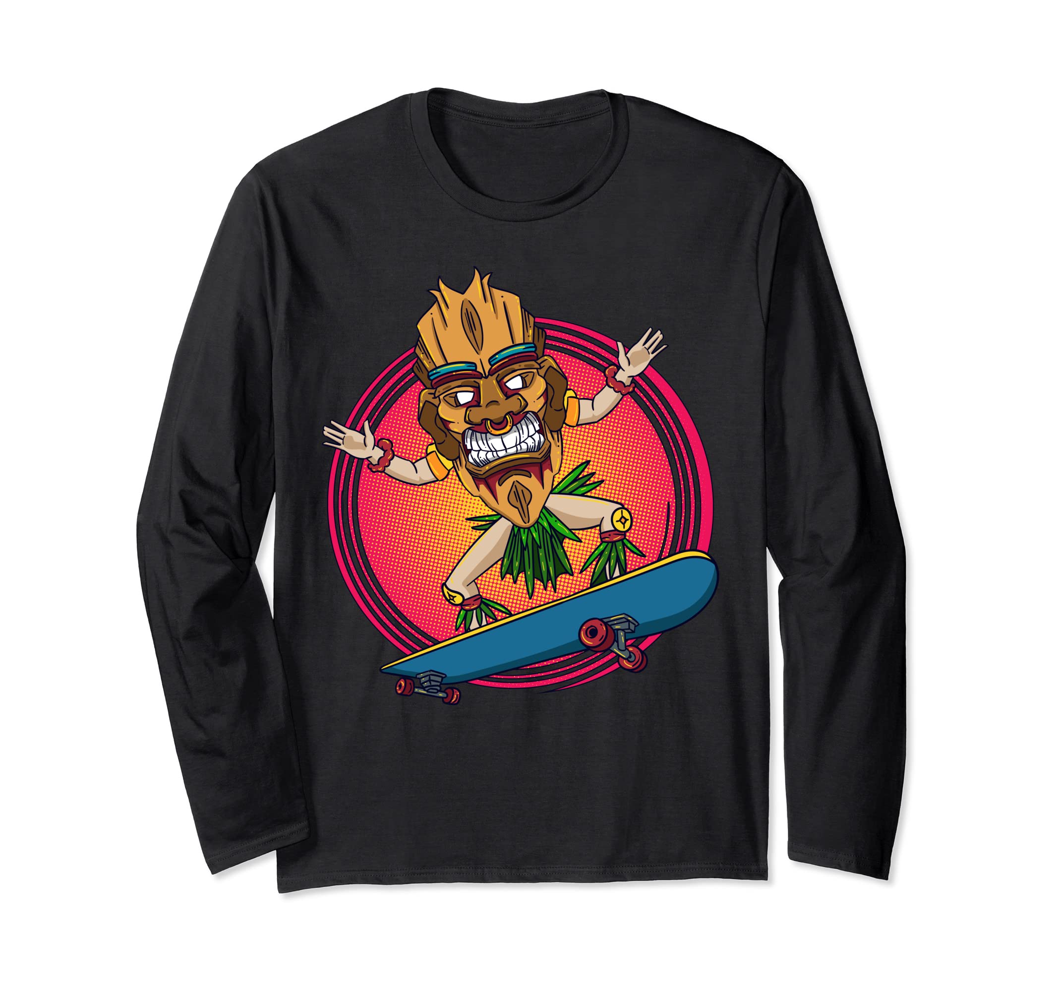 Hawaii Tiki Totem Skater Skateboarding Long Sleeve T-Shirt