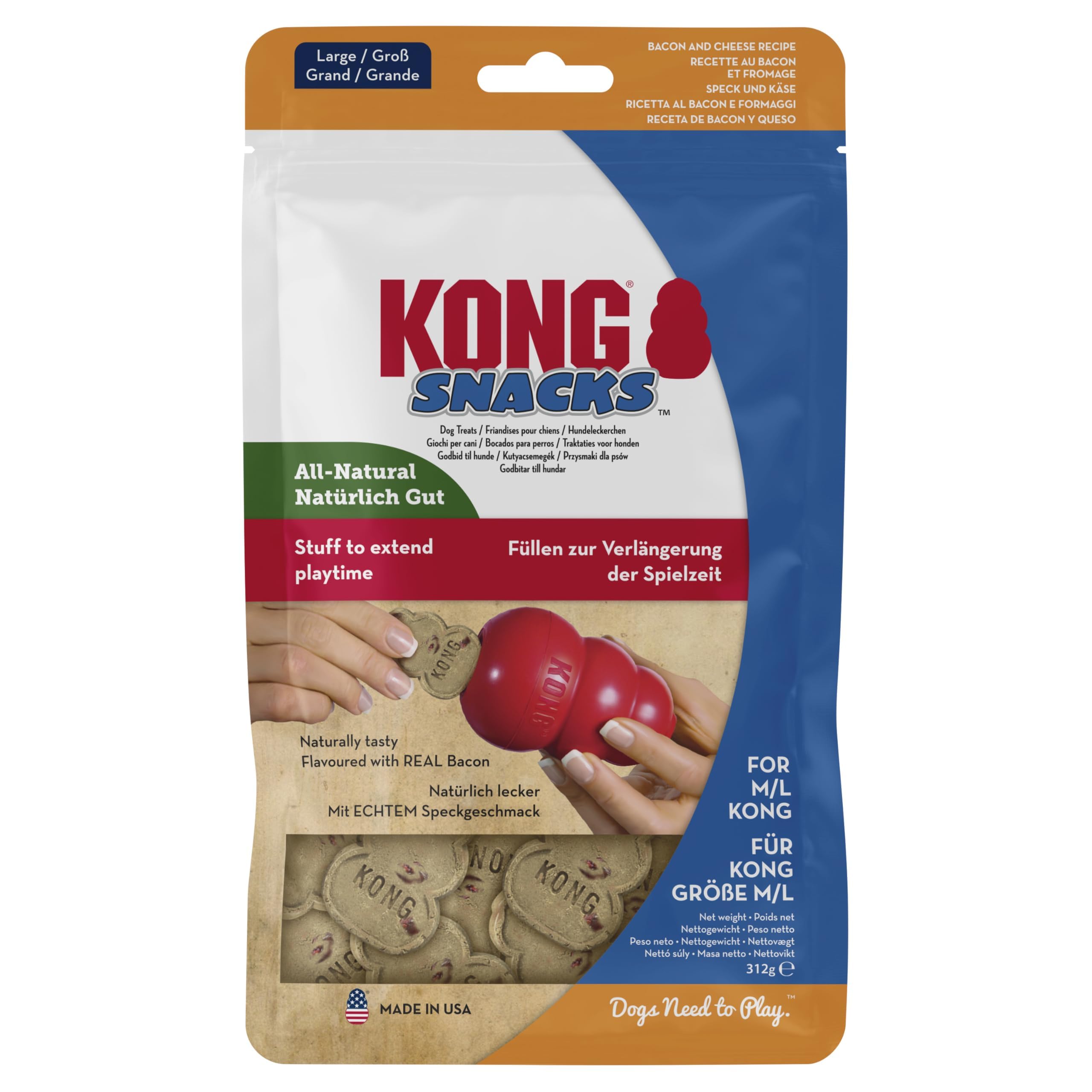 KONG Snacks - All Natural Dog Biscuit Treats - Bacon & Cheese Flavour, For Large KONG Toys