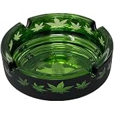 Creative Glass Ashtray, Featuring Trendy 80s Matte Black/Green Leaf Design, 4.25