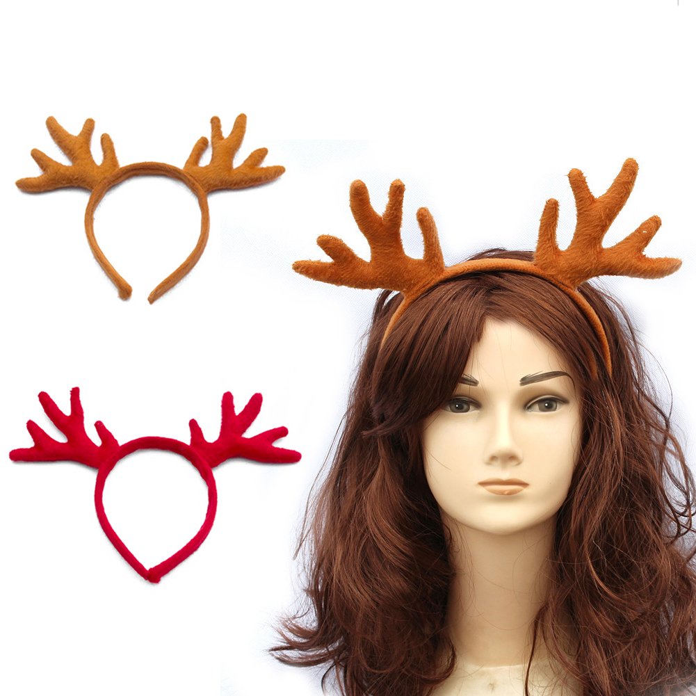 HansGo Reindeer Antlers Headband Christmas Hair Band Hat, 2 Pack