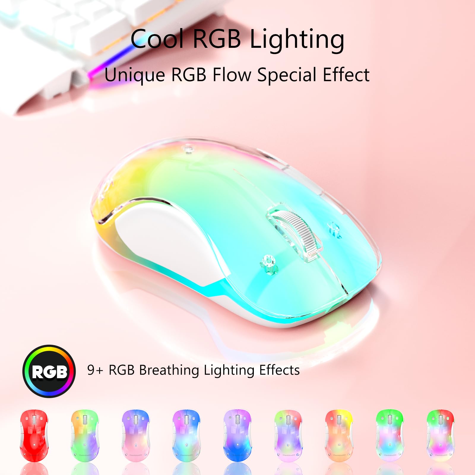 memzuoix 2.4G LED Wireless Mouse, Rechargeable Ergonomic Mouse with Detachable Cover, 1200 DPI Portable Optical Computer Mouse with USB Receiver for Laptop, PC, Desktop and MacBook, 5 Buttons-Pink