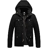 Pursky Men's Winter Military Jacket Fleece Lined Warm Cotton Coat Windproof Thicken Parka with Removable Hood