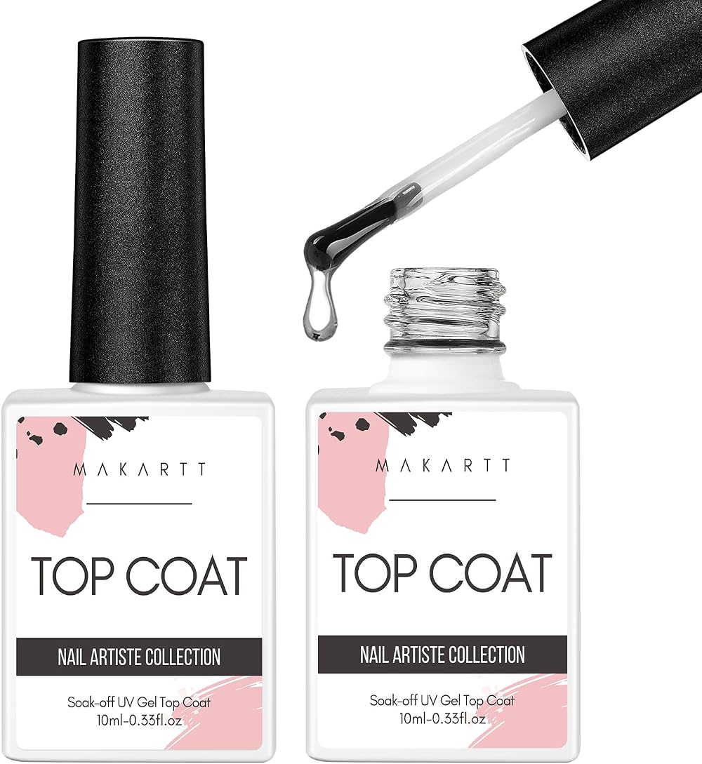 Makartt Gel Top Coat No Wipe 2x10ml Clear Shine Soak Off Cure Needed