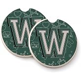 Caroline's Treasures CJ2010-WCARC Letter W Back to School Initial Set of 2 Cup Holder Car Coasters Absorbent Sandstone Coasters for Car Cup Holders Gifts for Men or Women, Large, Multicolor