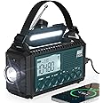 Emergency Weather Radio with AM/FM/NOAA/SW, 5 Ways Powered Solar Hand Crank Alert Radio with LCD Display&SOS, 5000 Portable Radio with Cellphone Charger, Flashlight, Reading Lamp, Headphone Jack