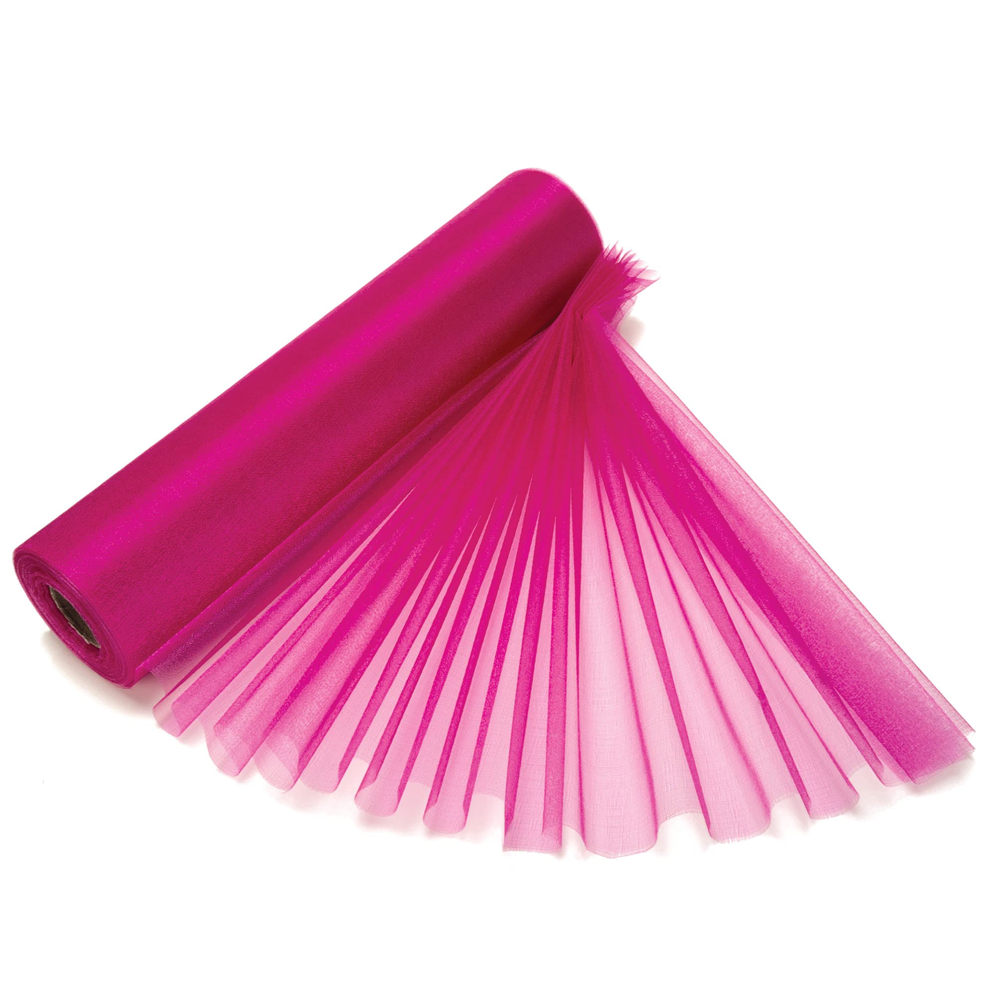 29cm x 25m Organza Roll Snow Sheer Fabric - Glitter Roll for Christmas Chair Bows, Table Runners, Dress Accents, Crafting Supplies for Ribbons, Party Favours, Hot Pink — image 1