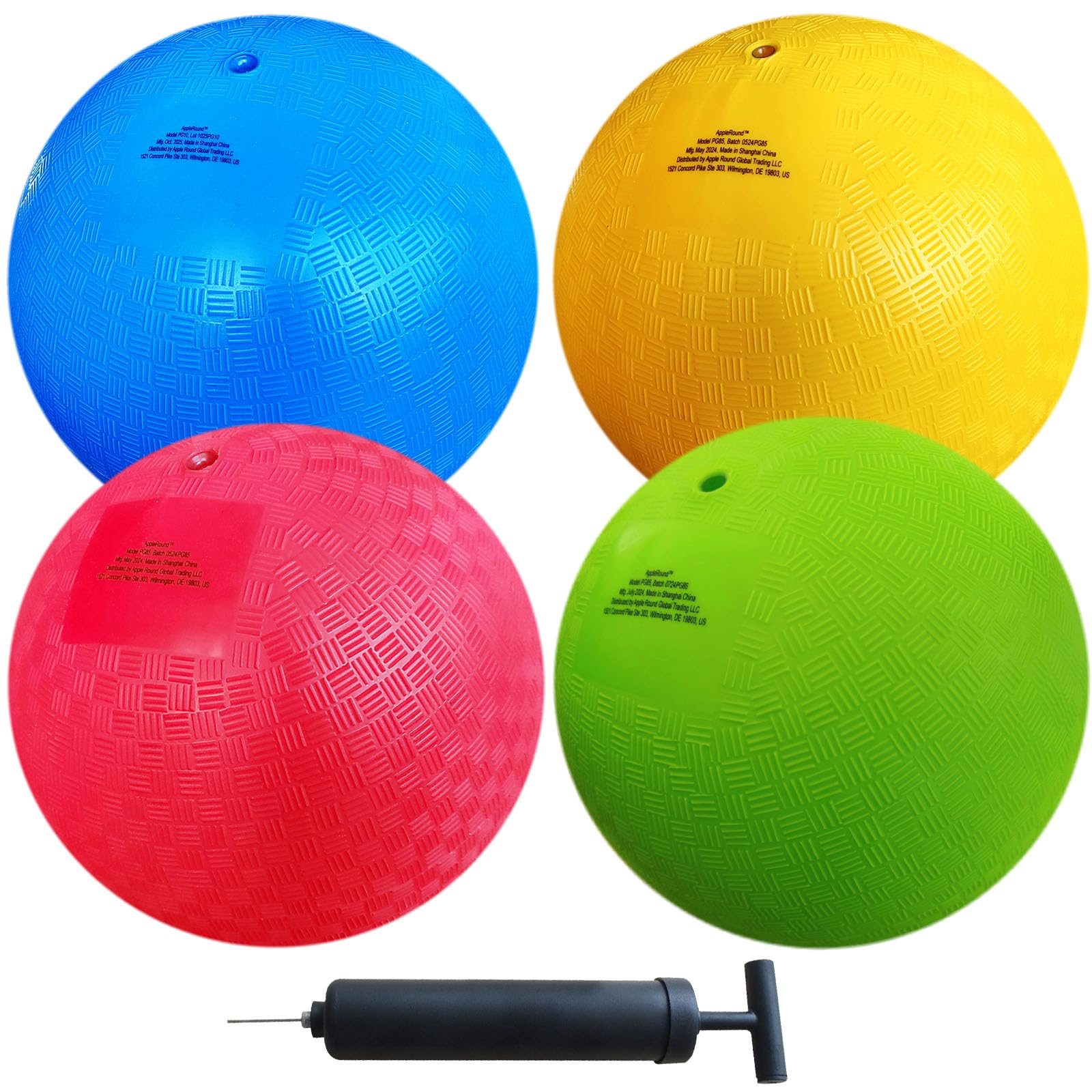 AppleRound 8.5-inch Dodgeball Playground Balls, Pack of 4 Balls with 1 Pump, Official Size for Dodge Ball, Handball, Camps and Schools