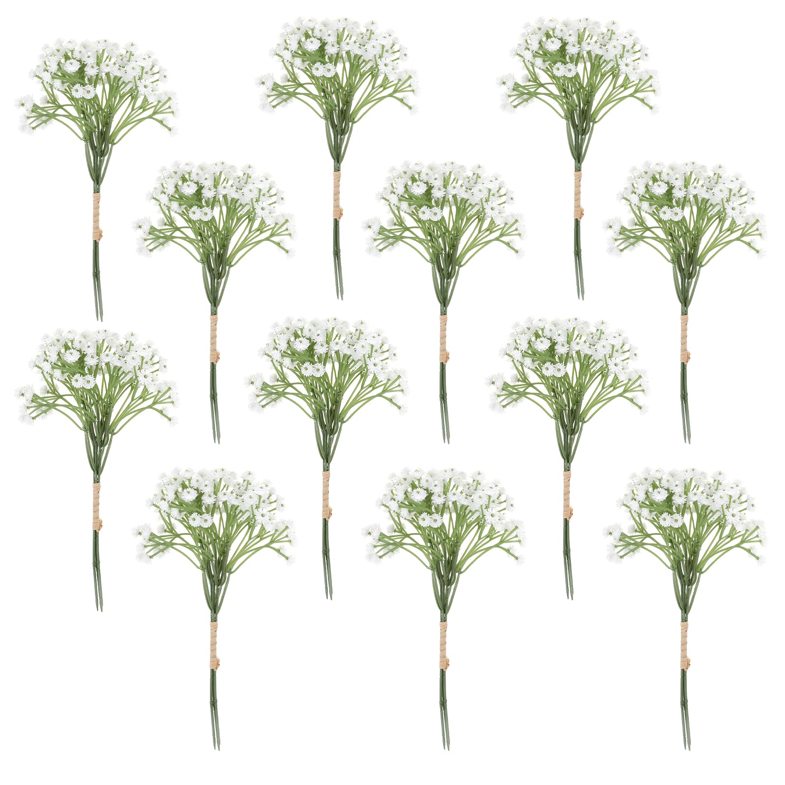 12Pack Gypsophila Artificial Fake Silk Plants Babies Breath Flowers Fake Gypsophila Babys Breath Real Touch Faux Flowers Wedding Party Decoration Real Touch Flowers for Wedding Home DIY (White)