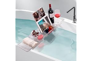 HOMEE Acrylic Expandable Bath Caddy Tray for Bathtub, Bath Tub Tray Table, Adjustable Bath Shelf Tub Board Organizer Trays fo