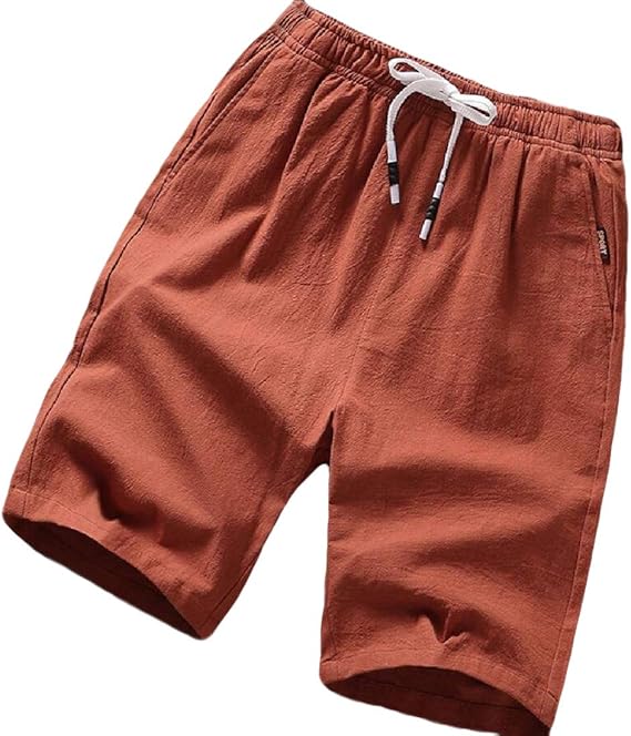 Gocgt Men's Casual Cotton Linen Lightweight Elastic Waist Drawstring Shorts Amazon.co.uk Clothing