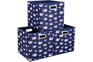 HSDT Whale Collapsible Cloth Storage Cube Baskets Blue Fabic Cube Bins 10.5x 10.5 x11 in Foldable Storage Cube Boxes Folding Storage Inserts Drawer for Cube Organizer Storage ,QY-SC11-3