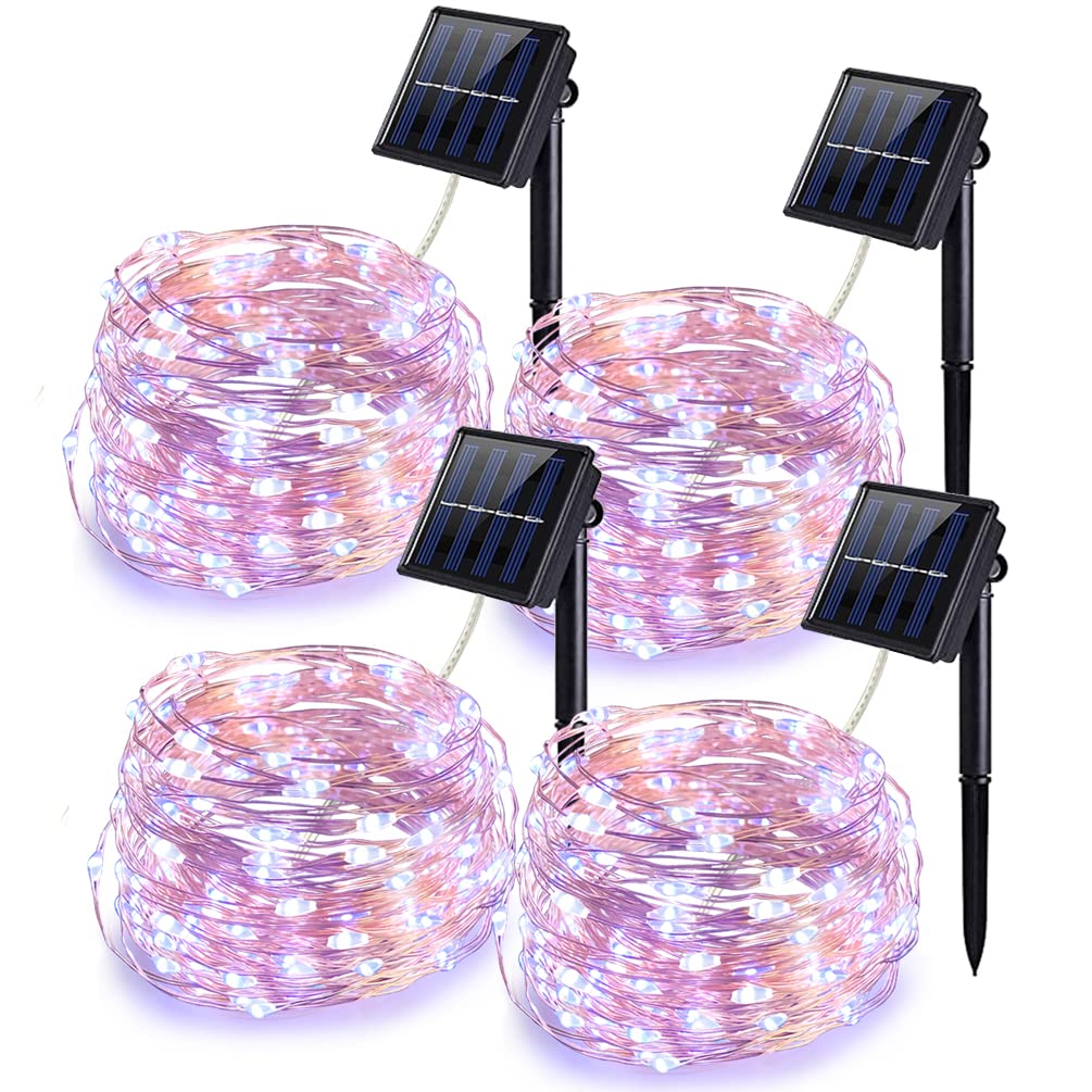 Solar String Lights Outdoor Waterproof, 4 Pack 100 LED Solar Copper Wire Garden Lights with 8 Mode 12M/33Ft, Solar Powered Patio Lights for Garden Patio Yard Home Christmas Parties Wedding (White)