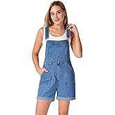 roswear Women's Denim Overall Shorts Stretchy with Adjustable Strap Casual Shortall Jumpsuits