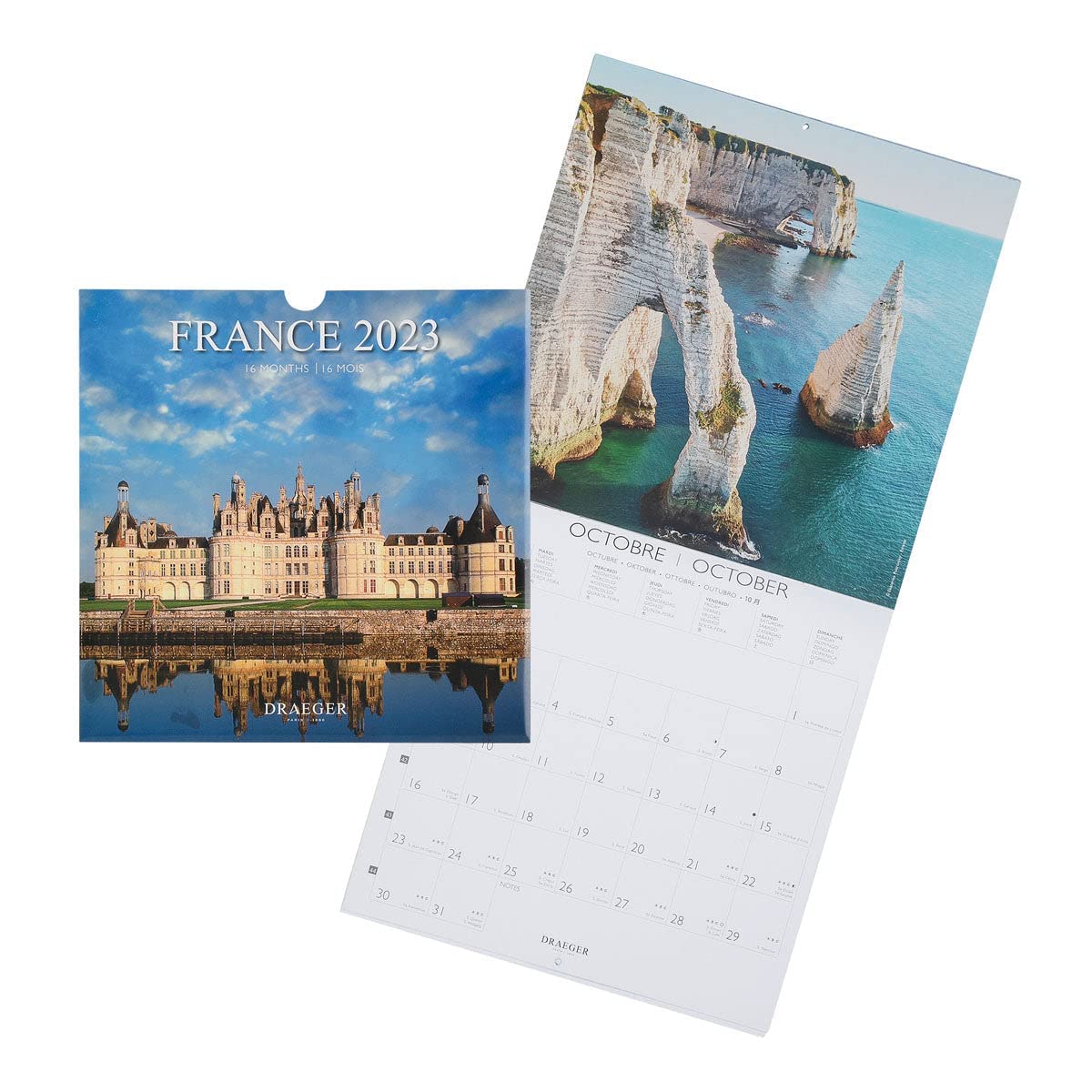 DRAEGER PARIS | Wall Calendar France 2023 to Hang 29 x 29 cm | 16 Months September 22 to Dec 23 | 7 Languages | Kitchen, Bedroom, Office Calendar | Monthly Grid | FSC® Certified Paper