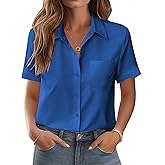 Zeagoo Womens Button Down Shirt Bust Pocket Short Sleeve Blouses Business Casual Work Tops Summer Outfits