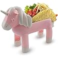 Vezna Home Goods Unicorn Taco Holder - Kids Plate with Divider Holds 2 Shells for Fun Taco Tuesday Party - Novelty Serving Tray Stand, Funny White Elephant Gift for Adult Food Lovers