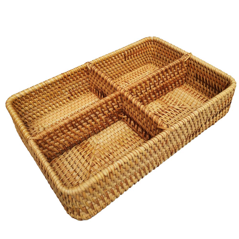 i-Lan Rattan Basket Divider, 12 Inch Divided Tray with 3' Deep Wall, Decorative Wicker Serving Basket for Fruit, Snacks, Catch All Dish