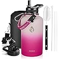 RAYMYLO Insulated Water Bottle 64 oz, Triple Wall Vacuum Stainless Steel (Cold for 48 Hrs), Leak Proof & Non-BPA, Half Gallon Water Flask Jug with Paracord Handle & Straw Spout Lids, Ombre Pink