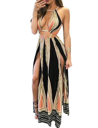 Macchiashine Womens Summer Sexy Club Wear Slit Maxi Dresses