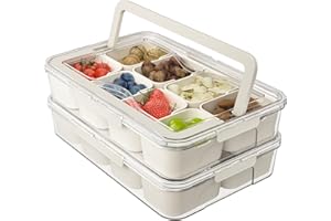 PUPILLEMON Snackle Box Container, Divided Serving Tray with Lid and Handle, 8 Compartment Party Road Travel Snack Box for Fruit Candy Nuts,13.3"x8.94"x2.95" (2 PACK)