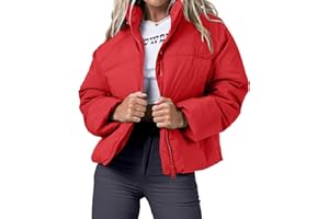 URMOSS Women's Winter Cropped Puffer Jacket 2023 Long Sleeve Lightweight Zip Short Jacket Coat with Pockets
