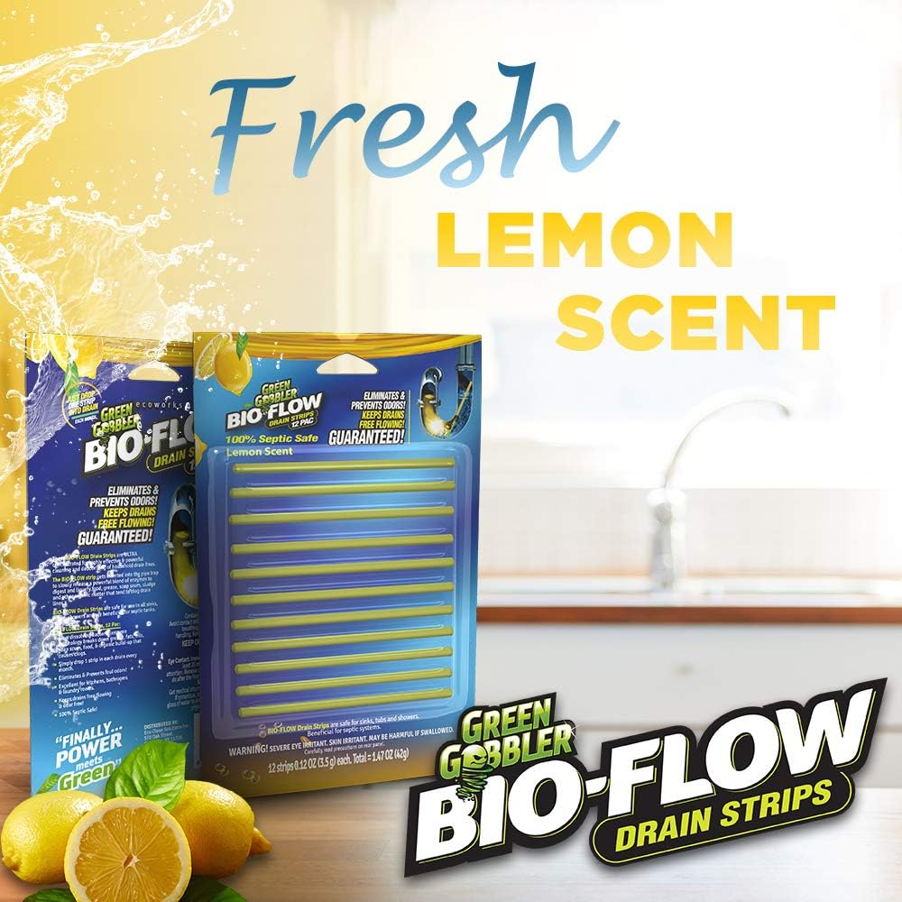 Lemon Scent BIO-Flow Drain Strips | Drain Cleaner & Deodorizer | Drain Sticks | Garbage Disposal Deodorizer | Sink Drain Cleaner - 24 Drain Strips: Health & Personal Care