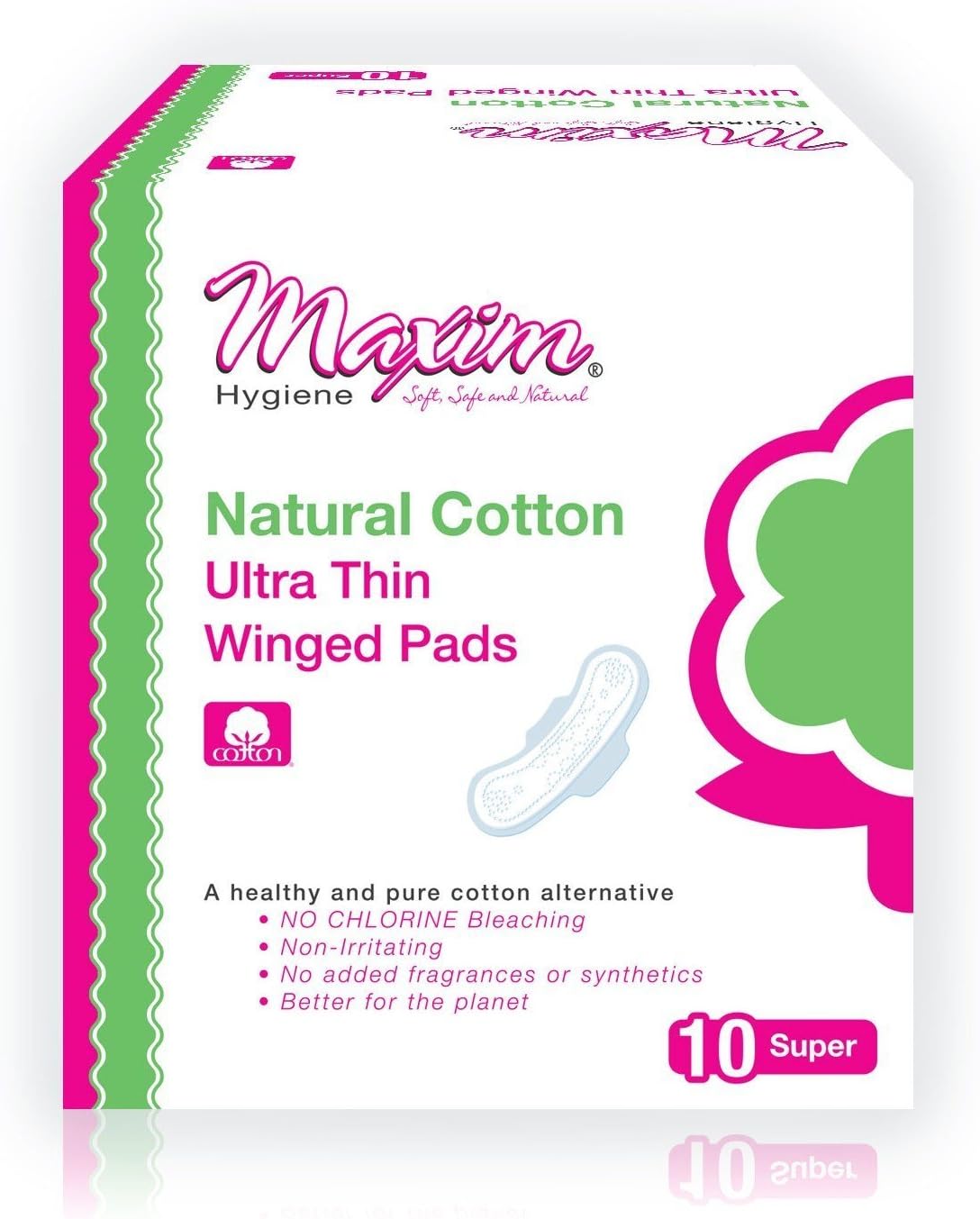 Ultra Thin Cotton Feminine Pads by Maxim (Super, 3 Pack): 100% Cotton Winged Menstrual Pads for Sensitive Skin - Chlorine Free, Chemical Free