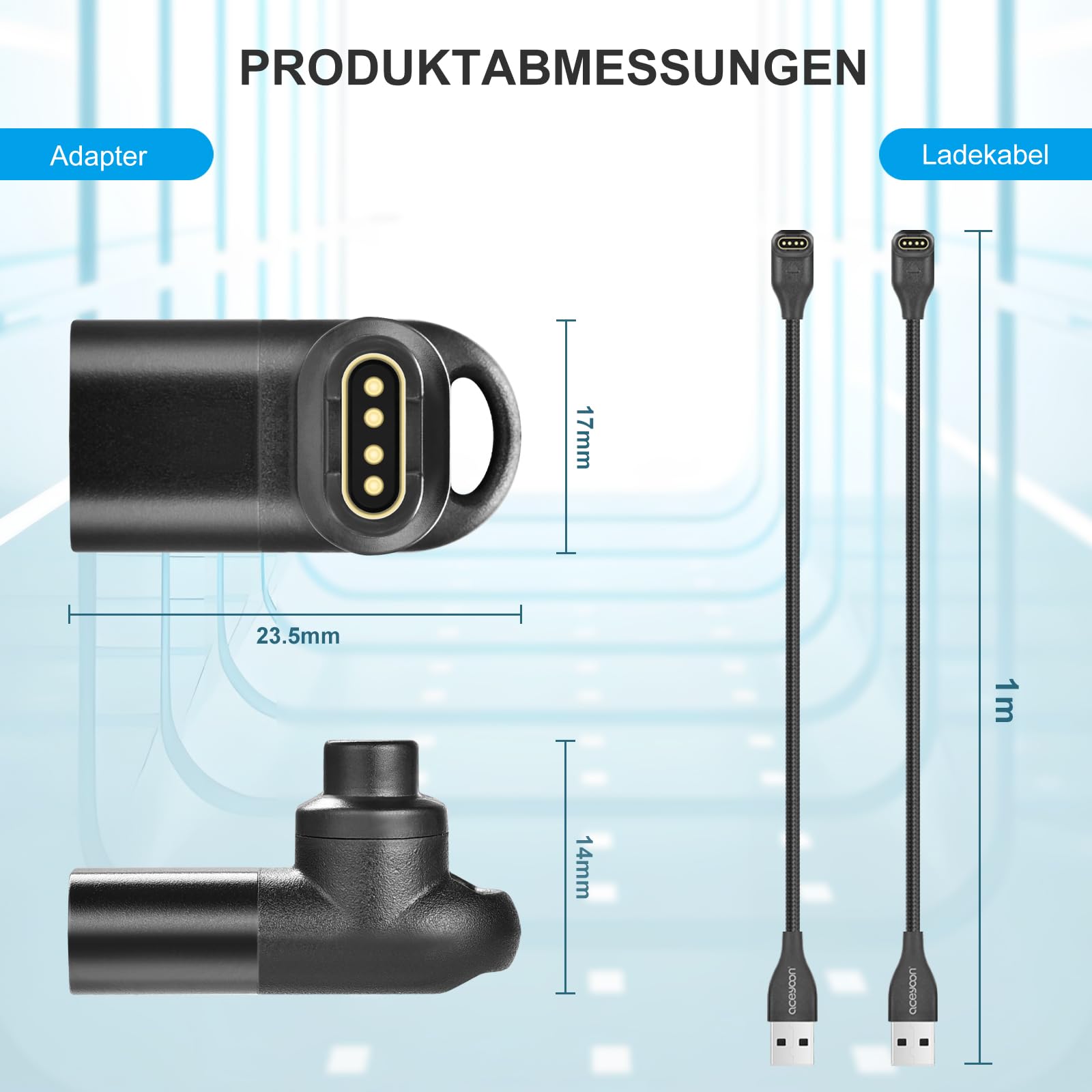 aceyoon 1M Ladekabel für Garmin Fenix 7 6 5 4 3, 2 Stück Winkel Ladekabel Ladegerät für Garmin ForeAthlete 245 745 935 945, Approach S10 S12 S60 S62 6
