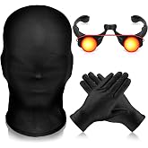 Sintege 3 Pcs Halloween Glowing Grim Reaper Costume Accessories Set | Black Full Face Mask Spandex Gloves with Glowing Eyes Glasses , Reaper Costume for Masquerade Cosplay Parties