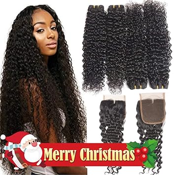 Amazon Com 10a Brazilian Hair 4 Bundles With Closure Water Wave
