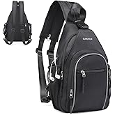 SUIKIHUM Crossbody Sling Bag with Water Bottle Holder 8.3", Black | Convertible Small Backpack Anti Theft Daypack, Chest Fanny Pack for Men Women