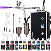32PSI Cordless Airbrush Kit with Compressor - Portable Handheld Air Brush Gun with LED Display & 0.38mm Anti-Clog Nozzle, Rechargeable Airbrush Set for Model Painting, Nails, Barber, Cake & Makeup