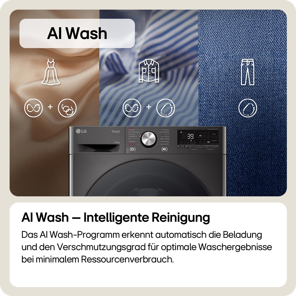 LG W4WR7096YB, Klasse D, Frontlader-Waschtrockner 9-6 kg, 62 x 60 x 85 cm, Wi-Fi, AI Direct Drive, Tiefenreinigung mit Dampf, TurboWash 360, Große Kapazität, Außentür aus gehärtetem Glas, Weiß 3