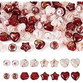 80 Pcs Red Heart Millefiori Lampwork Beads Rose Star Gold Sand Glass Beads Red Crystal Loose Spacer Bead for Valentine's Day Earring Bracelet Necklace Jewelry Making DIY Craft