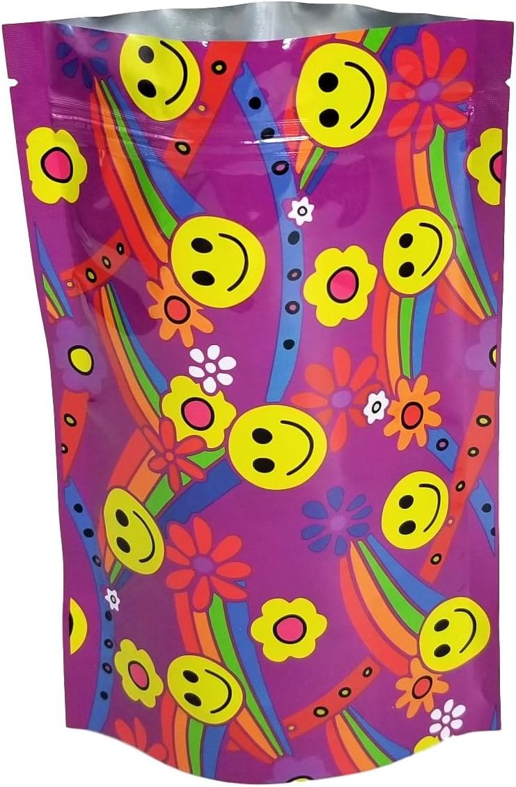 (50) Mylar Purple Rainbow Smiley Bags 5 mil - 6"x9"x3" Gusseted Stand Up Ziplock Heat Sealable Bags Aluminum Foil Food and Herb Packaging Pouches (50)