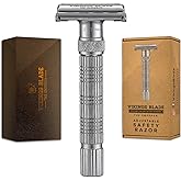VIKINGS BLADE Adjustable Double Edge Safety Razor + Luxury Case. Smooth, Reusable, Eco-Friendly (The Emperor &ldquo;Frosted Chrome&rdquo;)