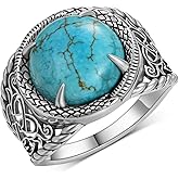 Naxidaze Genuine Sterling Silver Turquoise Ring - Snake Turquoise Rings Vintage Nature Gemstone Real Western Jewelry for Men