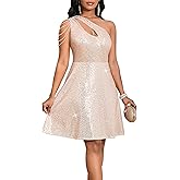 Cololura Women Sequin One Shoulder Cocktail Dress - Sexy Sparkling Tassel A-Line Party Club Prom Night Out Mini Dress