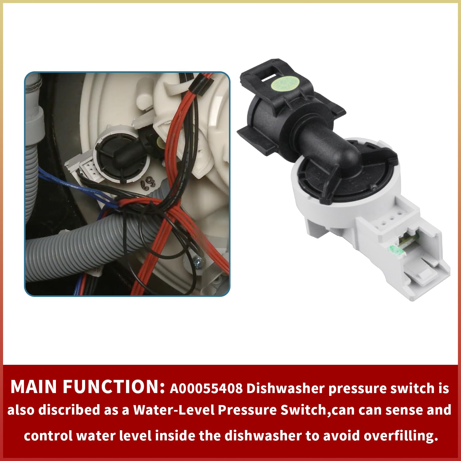 A00055408 Dishwasher Pressure Control Sensor Switch Replacement Part Compatible with Frigidaire Electrolux Dishwashers Replaces for A00055401 A00055406