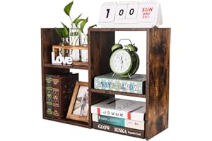 PAG Desktop Shelf Freestanding Wooden Small Bookshelf Desk Supplies Organizers and Accessories Storage Display Rack Office Dorm Decor for Women, Antique Brown