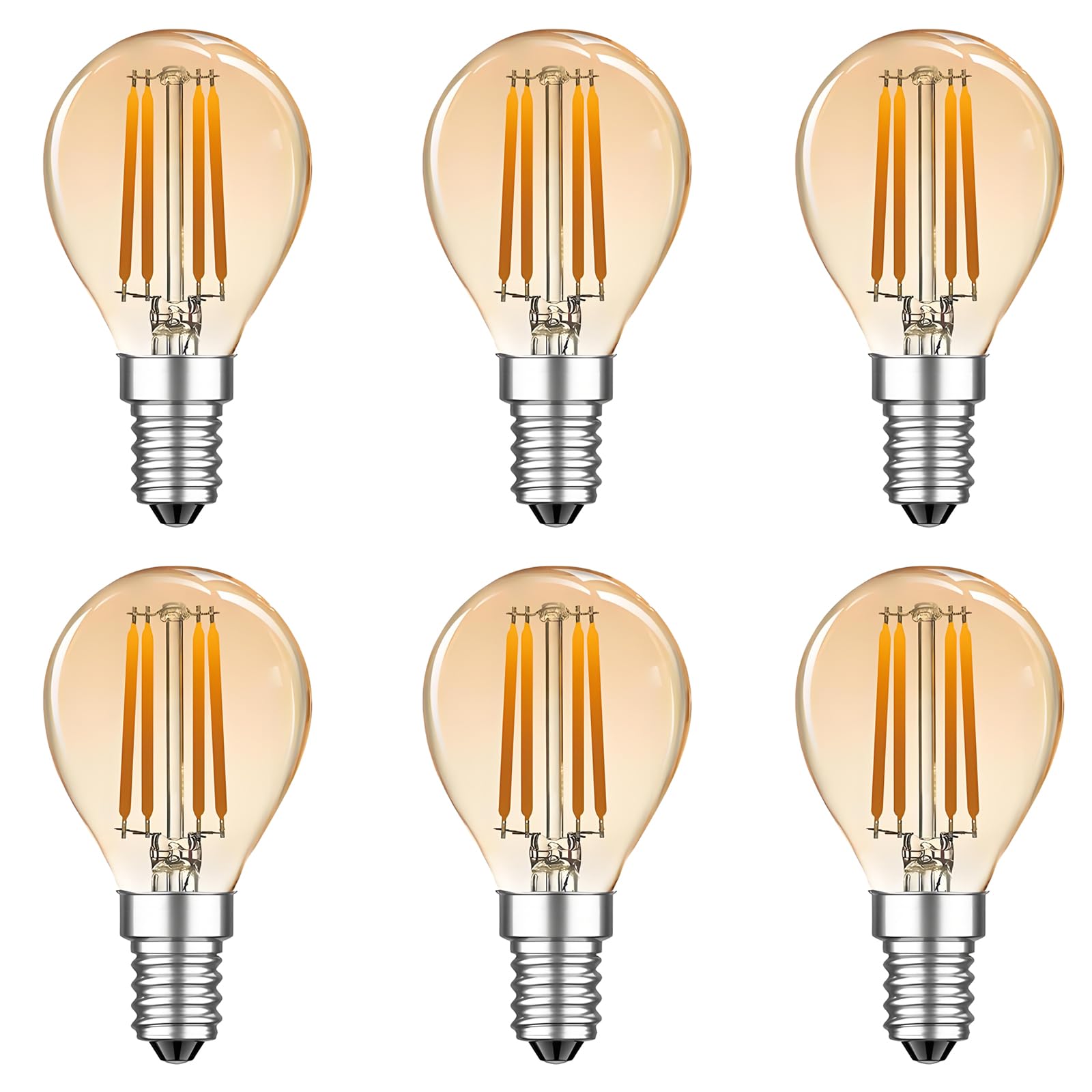 HUAMu E14 LED Bulbs, LED Filament Light Bulbs, 4W (40W Equivalent), Amber Glow, 2200K, E14 Base, Golf Ball P45/G45, 6 Pack