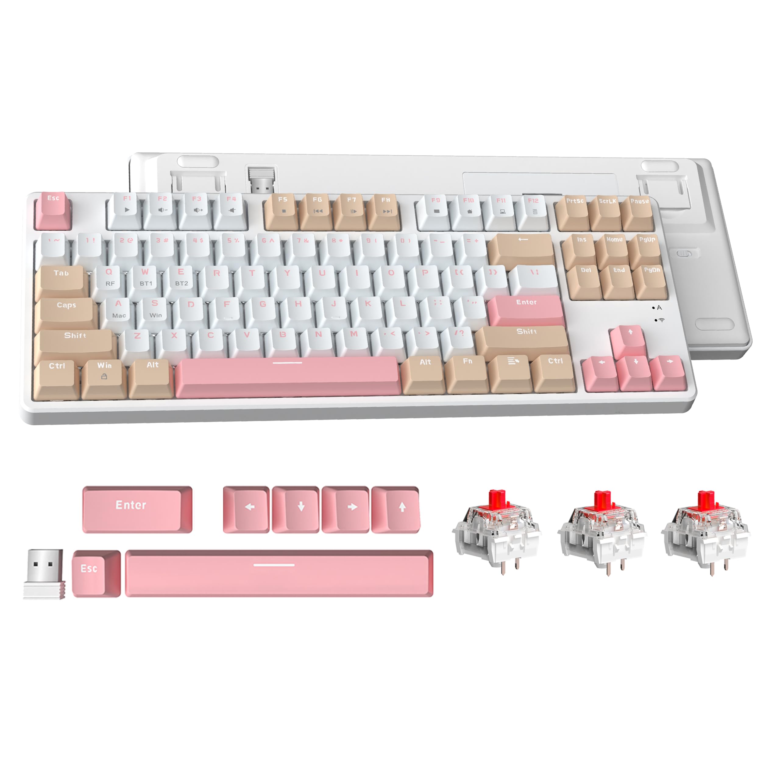 ATTACK SHARK AK871 TKL Hot Swappable Mechanical Keyboard with Red Switches, 87Keys Compact Gaming Keyboard, ABS Keycaps,Magnetic Cover,Support Bluetooth/2.4G,for Mac/Windows/Android (White)
