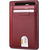 Buffway Slim Wallet for Men Women Minimalist Small Leather Front Pocket Wallets with RFID Blocking and Gifts Box - Bassa Mars Red