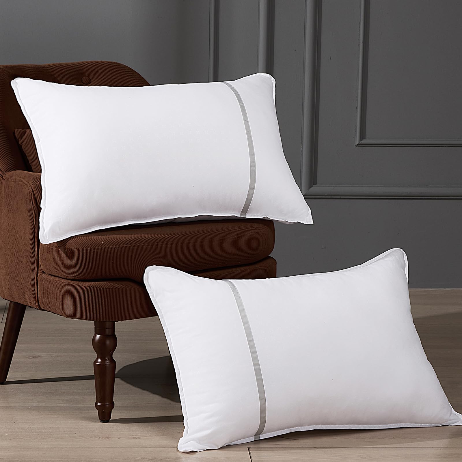 MUFEW Bed Pillows Queen Size Set of 2, Medium Firm Hotel Pillows for Sleeping, Cooling Pillows for Side & Back Sleepers, Down Alternative Filling, 20 x 28 Inches