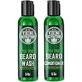 Viking Revolution Tea Tree Beard Wash and Conditioner Set for Men - Natural Beard Softener with Argan Oil, Vitamin E and Ginseng (5 Oz)