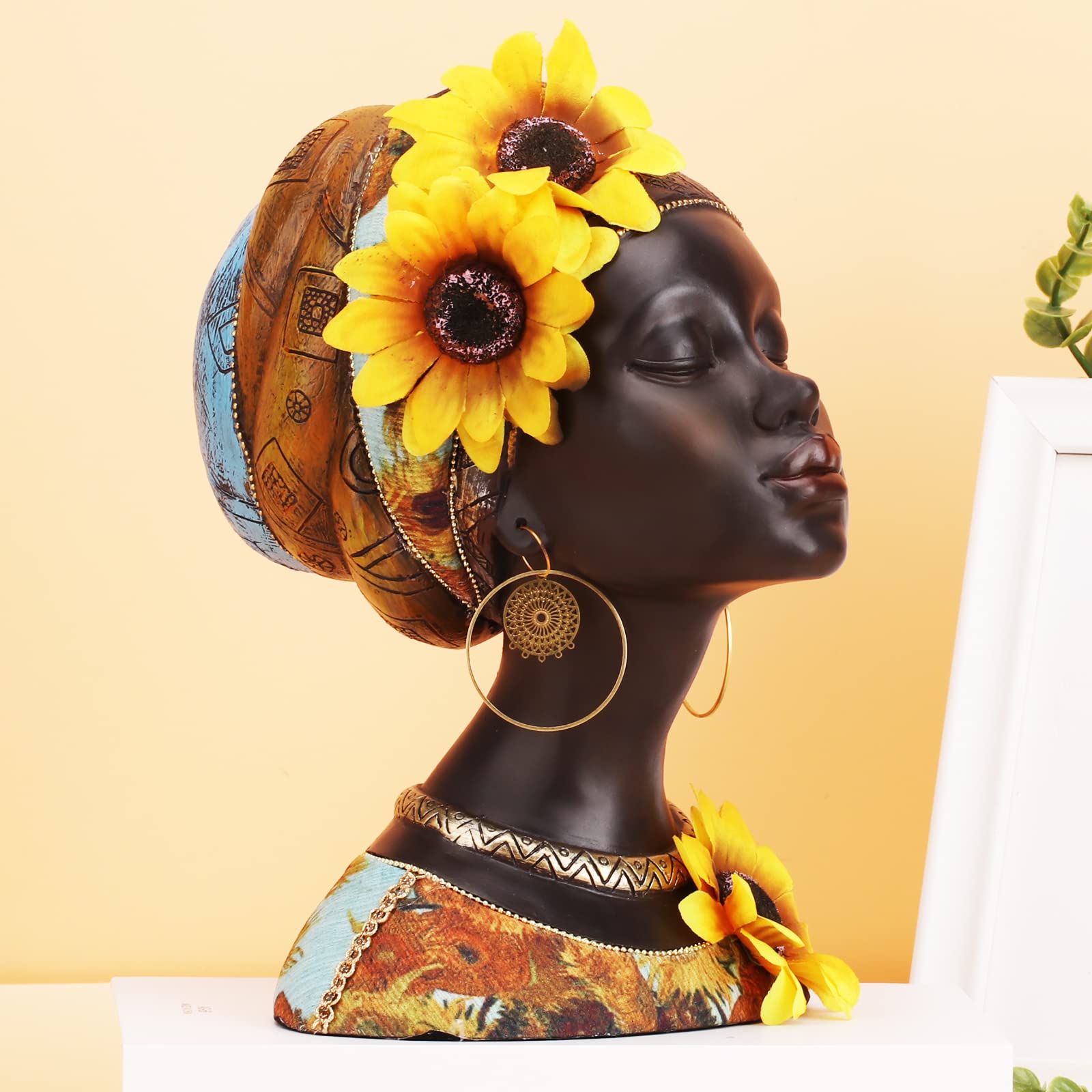 View 1 of (SEE NOTES) African Art Sculptures Modern African Women Statues Room Decor,Resin African Figurines Black African American Bust Statue,Suitable for Living Room Desktop Entrance Decor african decorations for home