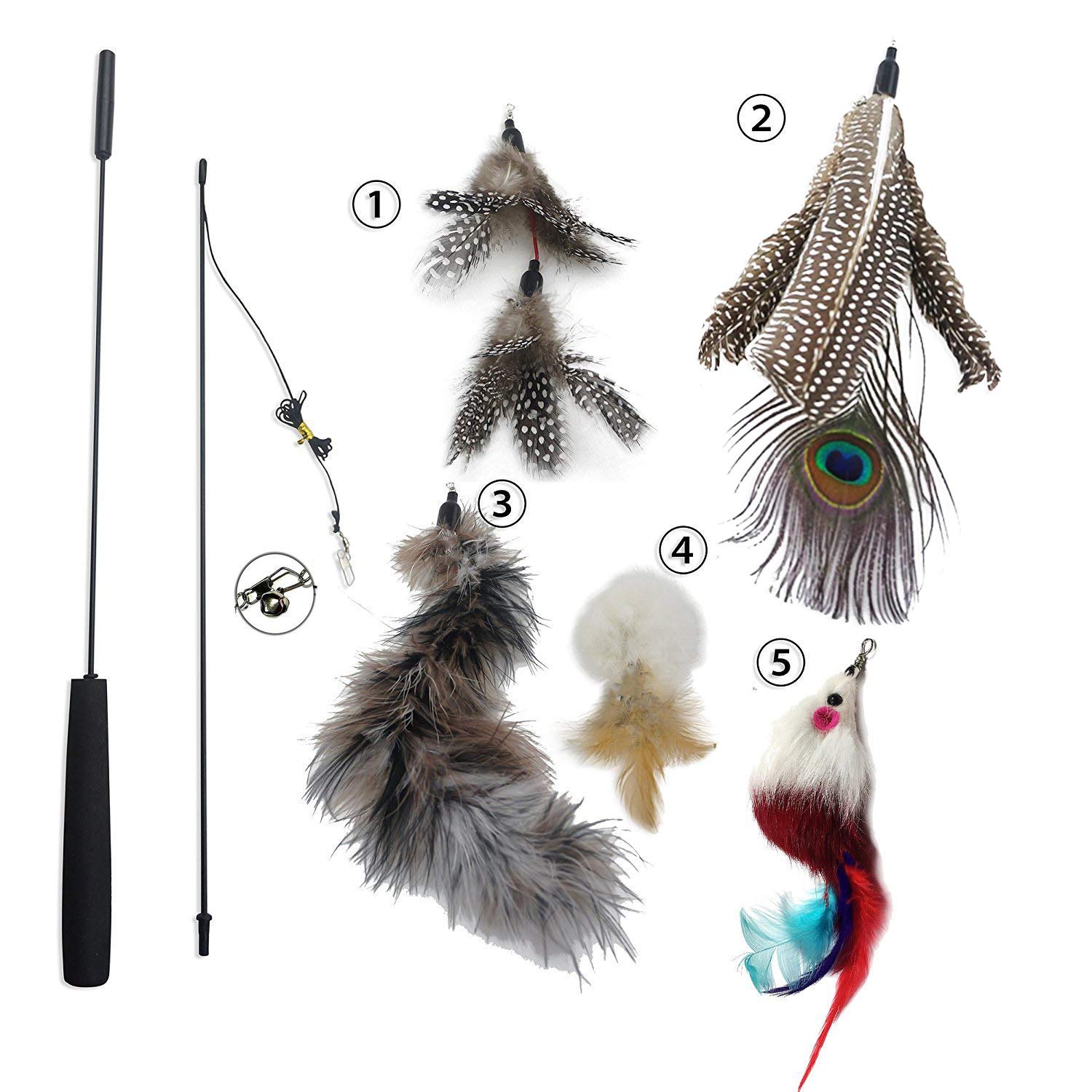 MAIYADUO Cat Teasers Cat Feather Wand Cat Toy Interactive Toy Feather